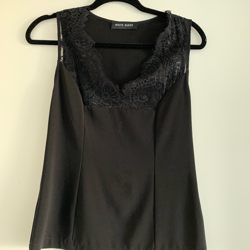 Australian Design Black Top with Lace Neckline